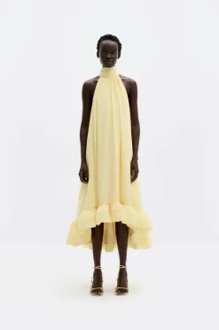 By Malina Kjole Sabrina Halterneck Ruffled Midi Dress